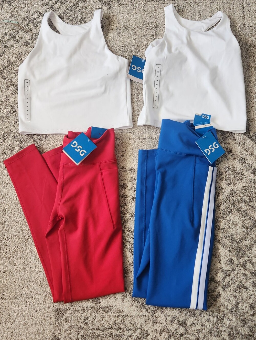 DSG Kids Leggings Set with White Tanks — Red and Blue